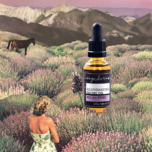 Rejuvenating Facial Oil organic skin care, scenic background
