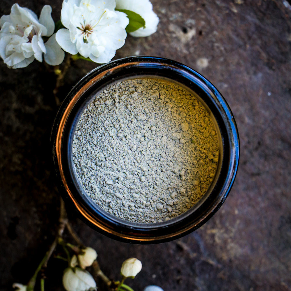 Montana Clay Facial Masque organic skin care, top view of open jar