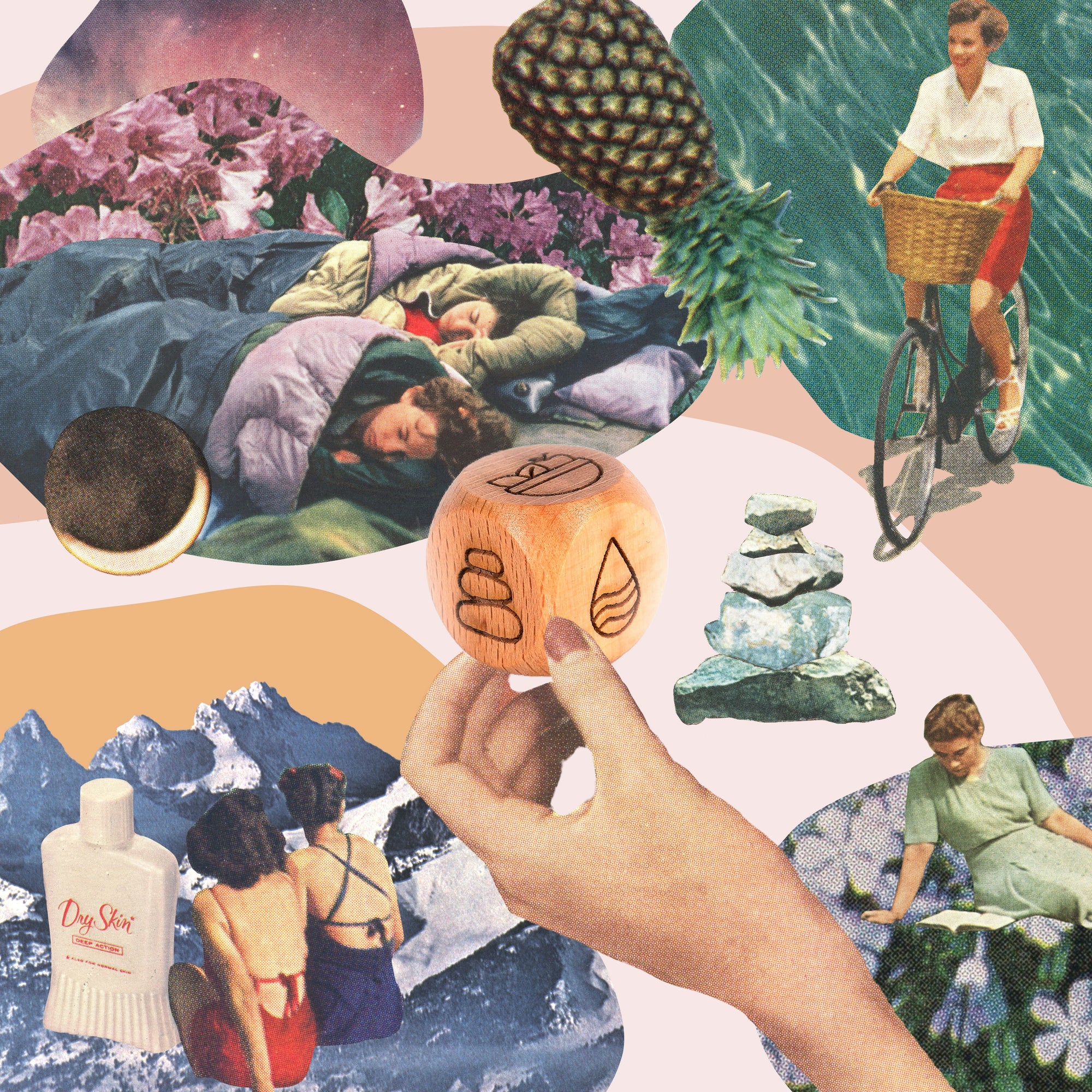 Sageborn Ritual Dice organic skin care, dice in collage