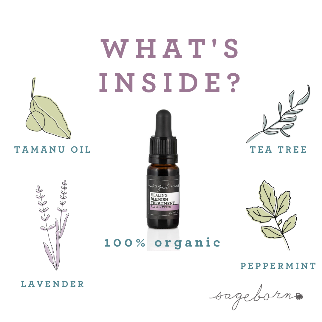 Healing Blemish Treatment organic skin care, icons of ingredients