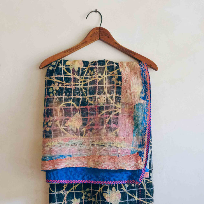 Blue & Hot Pink Traditional Kantha Blanket (Artisan)