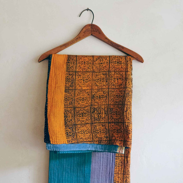 Turquoise & Lavender Traditional Kantha Blanket (Artisan)